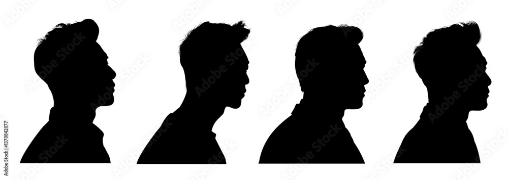Set of silhouette of a handsome Asian man profile - vector illustration Set of silhouette of a handsome Asian man profile - vector illustration
