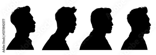 Set of silhouette of a handsome Asian man profile - vector illustration