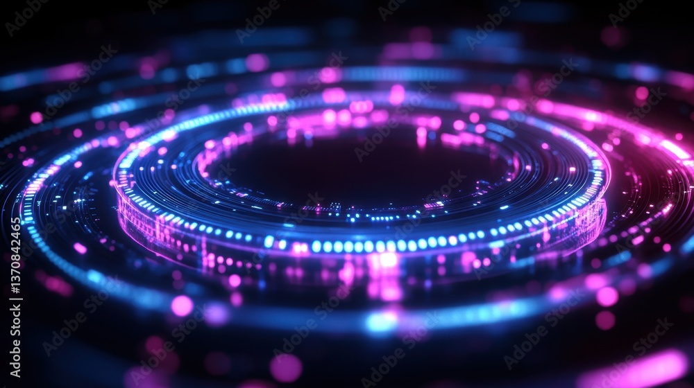 Futuristic Circular Data Stream with Glowing Neon Lights and Dark Background for Technology Concept Futuristic Circular Data Stream with Glowing Neon Lights and Dark Background for Technology Concept