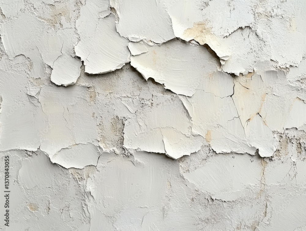 Obraz premium Abstract White Paint Texture on Aged Wall with Cracks and Peeling Layers for Artistic Backgrounds and Design Projects