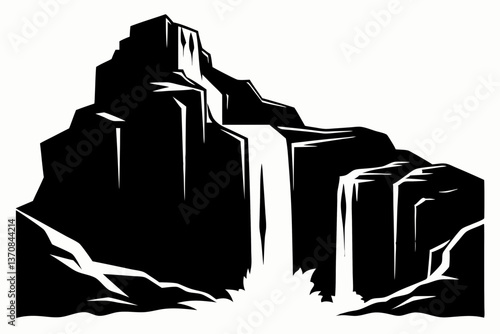waterfall cascades water tumbling silhouette line art vector illustration