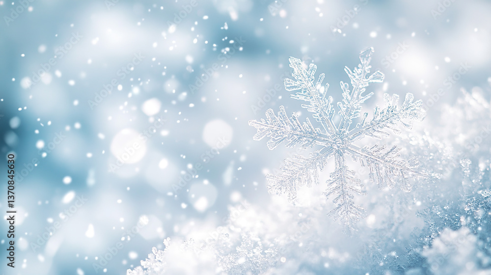 Naklejka premium Delicate snowflakes descending in winter, capturing the essence of a serene holiday moment.