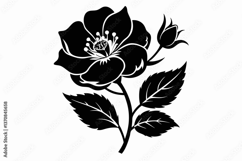 Obraz premium wild prairie rose silhouette line art vector illustration