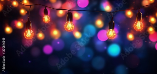 Warm Glowing Lights Illuminate a Festive Celebration With Colorful Bokeh Effe...
