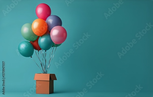 Colorful Balloons Escape From a Box Creating a Festive Atmosphere in a Bright...