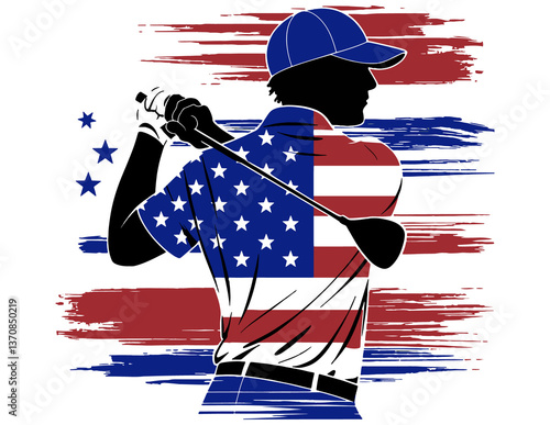 Golf Sport Player, 4th of July patriotic American flag PNG