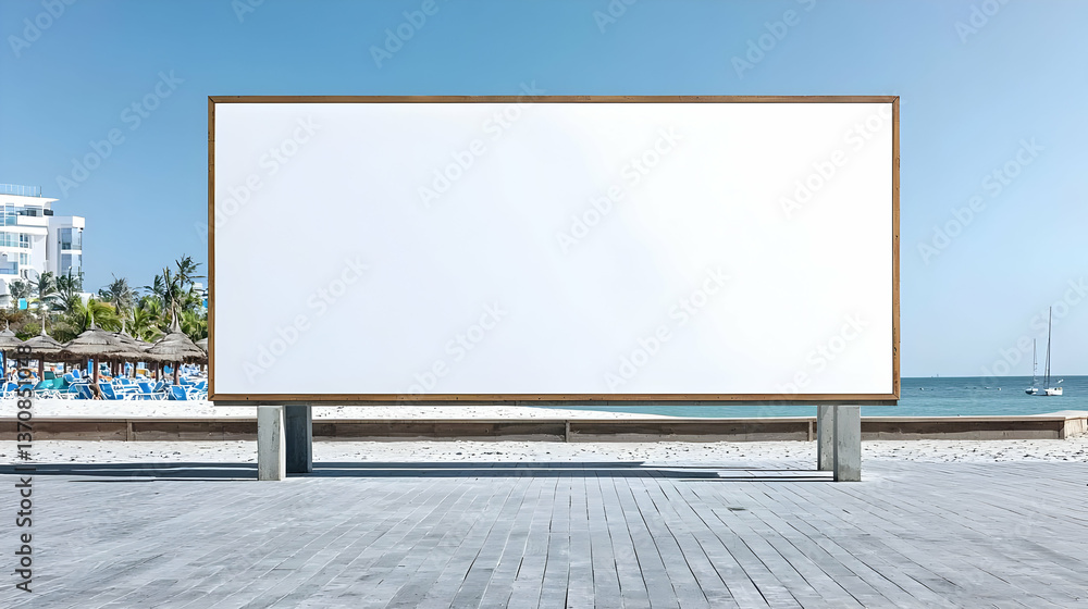 Fototapeta premium Blank Billboard On Beach With Hotels In Background
