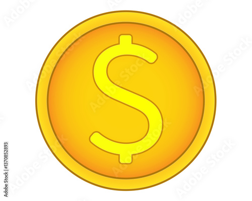 Shiny Coin. Abstract or game money - vector full color illustration. Metallic shiny and shining golden money with dollar sign.	
