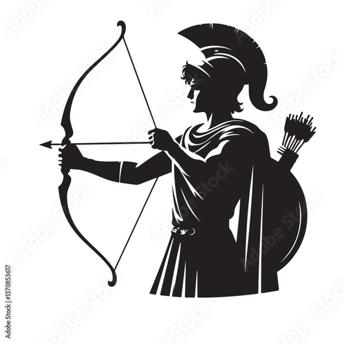 Archer Silhouette with Bow and Arrow Black Vector Illustration