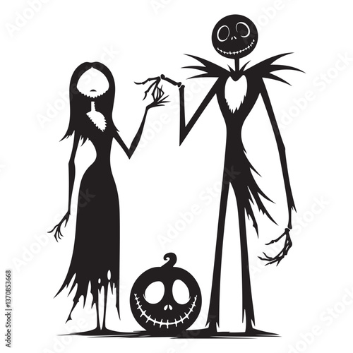 Nightmare Before Christmas Jack and Sally Silhouette Vector Illustration