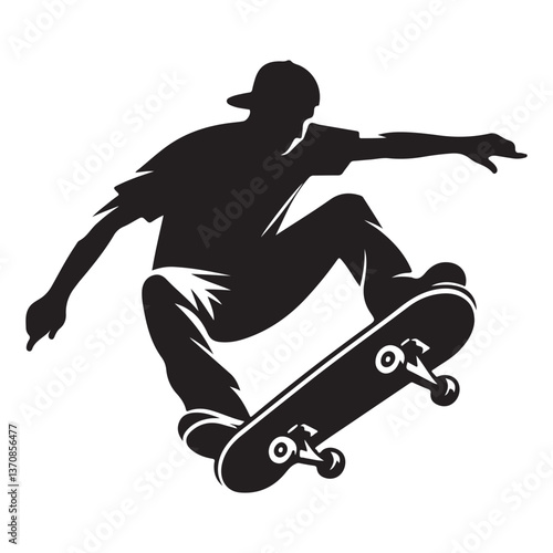 Dynamic Skateboarder Silhouette in Action Sports Vector Illustration