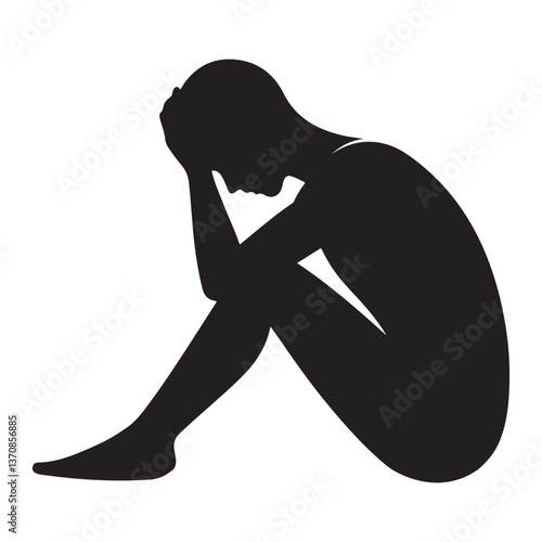 Depressed Man Silhouette Vector Illustration Sadness And Mental Health