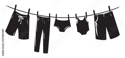 Silhouette Clothing on Clothesline featuring Shorts and Underwear