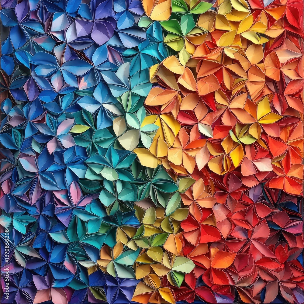 Vibrant, multicolored, intricate paper flower design. A dense field of meticulously crafted, colorful, 3D paper flowers, creating a visually stunning pattern Vibrant, multicolored, intricate paper flower design. A dense field of meticulously crafted, colorful, 3D paper flowers, creating a visually stunning pattern