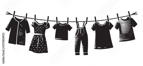 Clothesline with Hanging Garments Vector Illustration Laundry Image