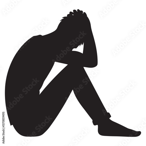 Silhouette Depressed Person Vector Illustration Feeling Sad Anxious Solitude