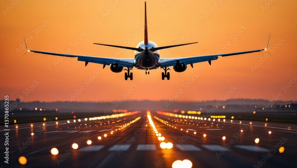 A large passenger jet taking off from an airport runway A large passenger jet taking off from an airport runway