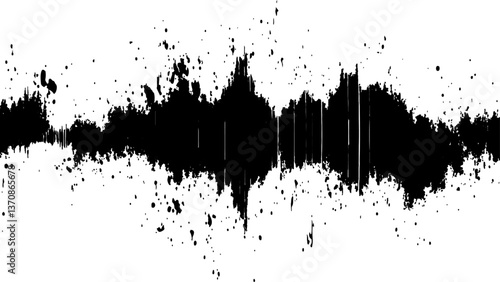 Vector brush grunge texture. Soundwave with ink splatter effect, black and white,
