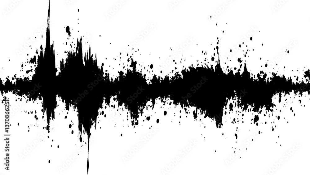 Obraz premium Vector brush grunge texture. Soundwave with ink splatter effect, black and white,