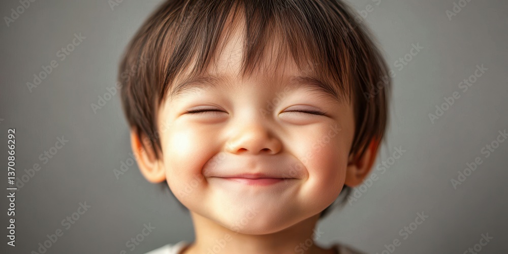 Joyful young child with bright smile and sparkling eyes on neutral background Joyful young child with bright smile and sparkling eyes on neutral background