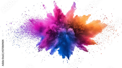 colorful rainbow holi paint color powder explosion isolated white wide panorama.Colorful mixed rainbow powder explosion isolated on white background. Colorful ink powder splashes on white background.