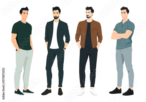 Smart Casual Men s Outfit Ideas. A group of men in smart casual outfits, featuring a mix of blazers, jackets, and casual trousers.