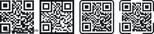 Four QR codes icon vector with varying designs and patterns, perfect for digital marketing, mobile scanning, and advertising with a modern, sleek look