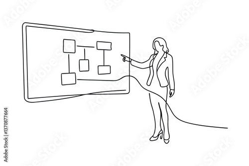 Businesswoman Presenting Flowchart Diagram on Digital Board