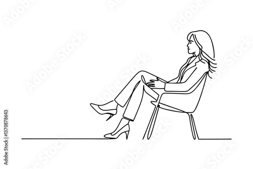 Elegant Woman Sitting Chair Line Art Minimalist Drawing Sketch