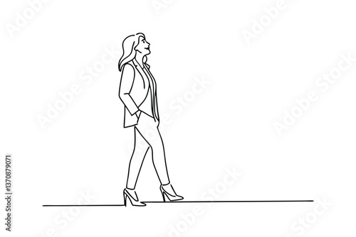 Confident Businesswoman Walking Forward, Line Art, Elegant Style