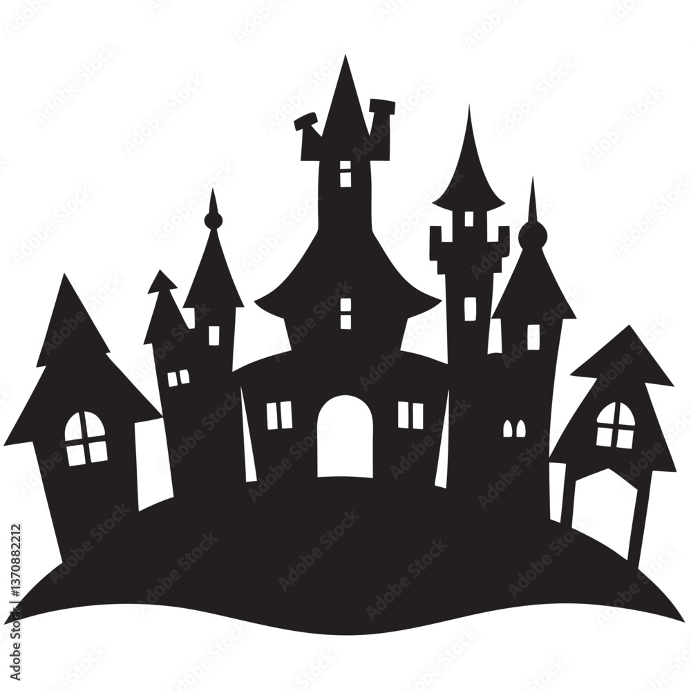 Obraz premium Halloween spooky skyline silhouette with haunted houses 