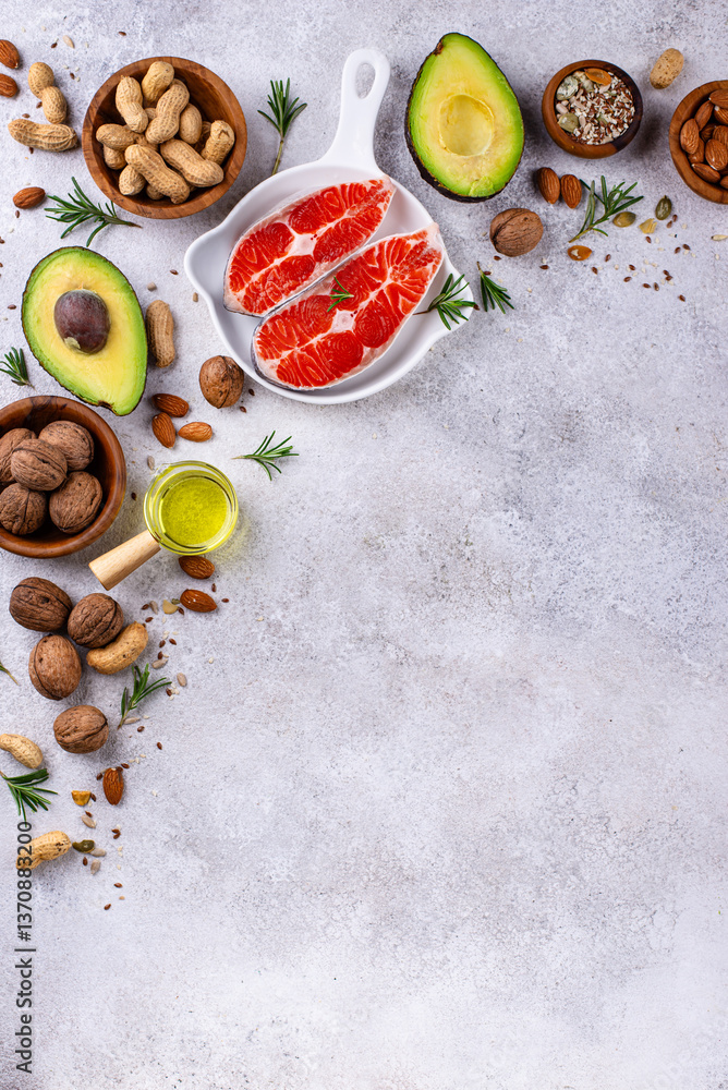 Healthy fat concept. Product with omega 3. Healthy fat concept. Product with omega 3.