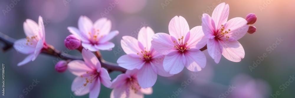 Fototapeta premium Delicate pale purple blossoms, soft focus macro , violet, bloom, macro