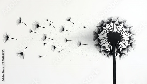 Wallpaper Mural Abstract dandelion blowing away in a minimalist black and white style   Torontodigital.ca
