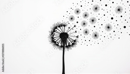 Wallpaper Mural Abstract dandelion illustration with dot design in black and white   Torontodigital.ca