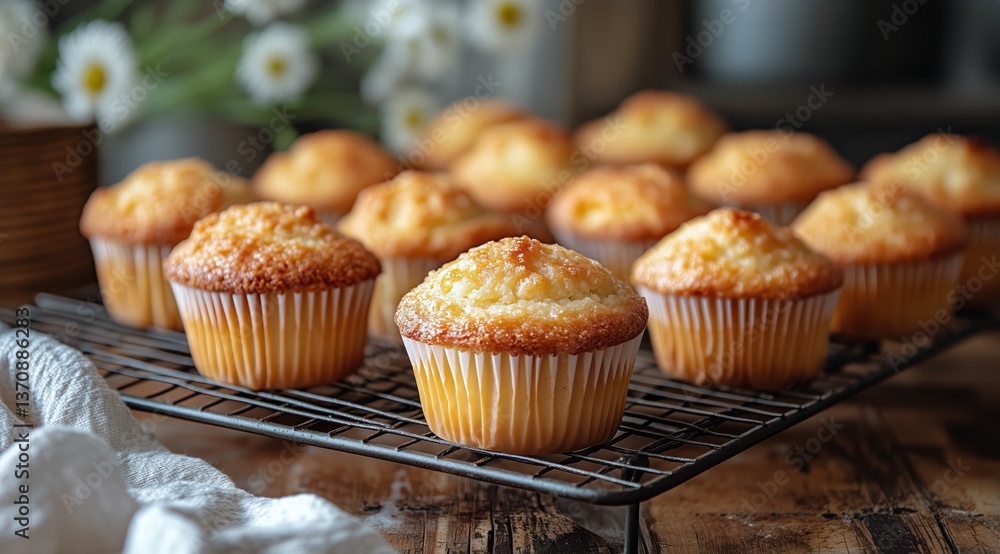 Freshly Baked Cupcakes Cooling on a Rack in a Cozy Kitchen Setting During Daytime Freshly Baked Cupcakes Cooling on a Rack in a Cozy Kitchen Setting During Daytime