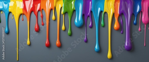 vibrant rainbow paint dripping down colorful wall close up