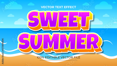 Summer 3d editable text effect and sea landscape background