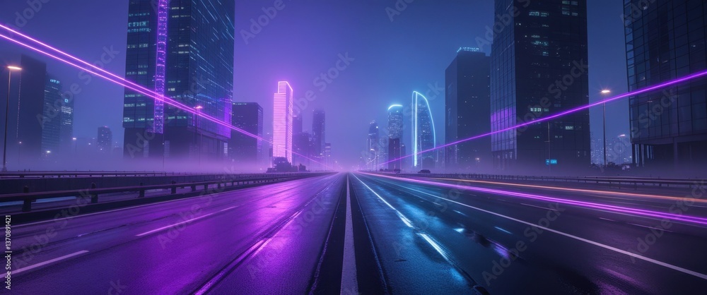 Obraz premium enchanting purple city lights illuminating urban night