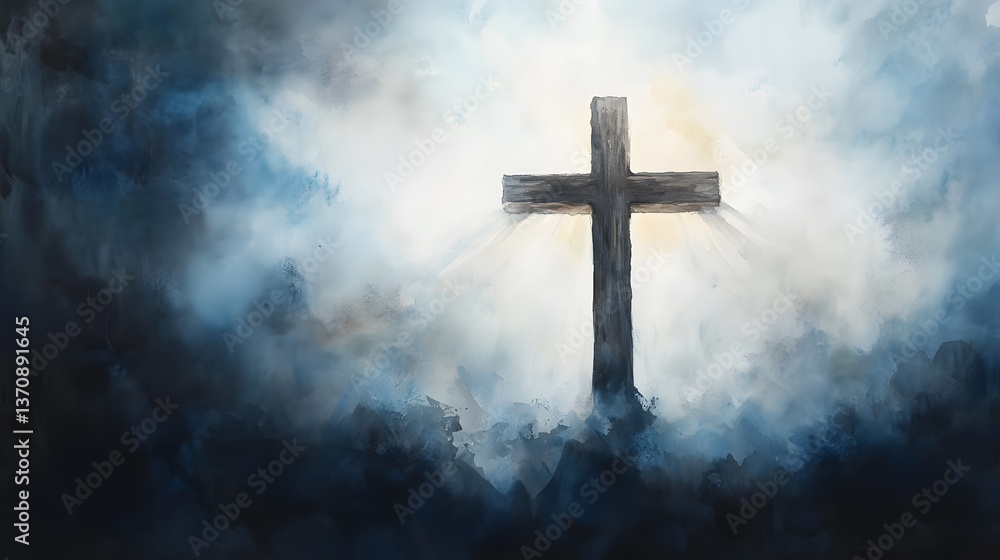 Glowing Cross Amid Dramatic Stormy Clouds with Radiant Light: Symbolic Religious Art Highlighting Faith, Hope, Spiritual Power, and the Beauty of Divine Presence Glowing Cross Amid Dramatic Stormy Clouds with Radiant Light: Symbolic Religious Art Highlighting Faith, Hope, Spiritual Power, and the Beauty of Divine Presence
