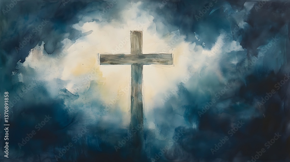 Glowing Cross Amid Dramatic Stormy Clouds with Radiant Light: Symbolic Religious Art Highlighting Faith, Hope, Spiritual Power, and the Beauty of Divine Presence Glowing Cross Amid Dramatic Stormy Clouds with Radiant Light: Symbolic Religious Art Highlighting Faith, Hope, Spiritual Power, and the Beauty of Divine Presence