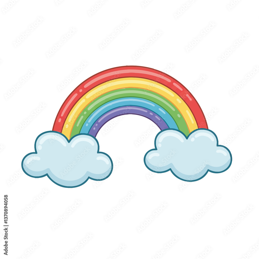 a cheerful vector illustration of a rainbow arching gracefully across the sky, with seven distinct color bands (red, orange, yellow, green, blue, indigo, and violet). a cheerful vector illustration of a rainbow arching gracefully across the sky, with seven distinct color bands (red, orange, yellow, green, blue, indigo, and violet).