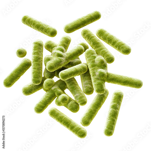 Bacterial cells are depicted vibrant green color, showcasing their rod like shape and clustered arrangement. These microorganisms play crucial role various ecological processes, including