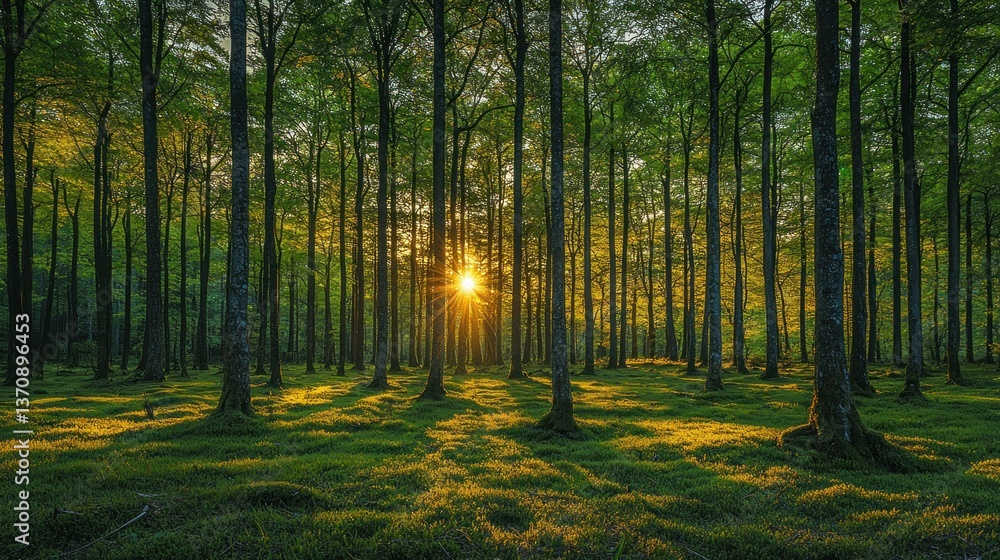 Fototapeta premium Sunlit Forest at Golden Hour