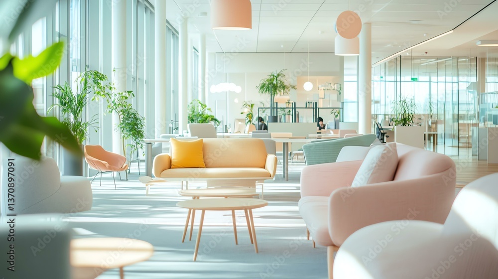Fototapeta premium Spring Job Hiring in Bright Open Office with Friendly Interviews Experience Spring Job Hiring Amid Pastel Decor at Spring Job Hiring