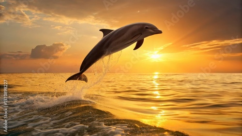 vacation vibes animal concept A dolphin leaps from the water at sunset, creating a stunning silhouette against the colorful sky.