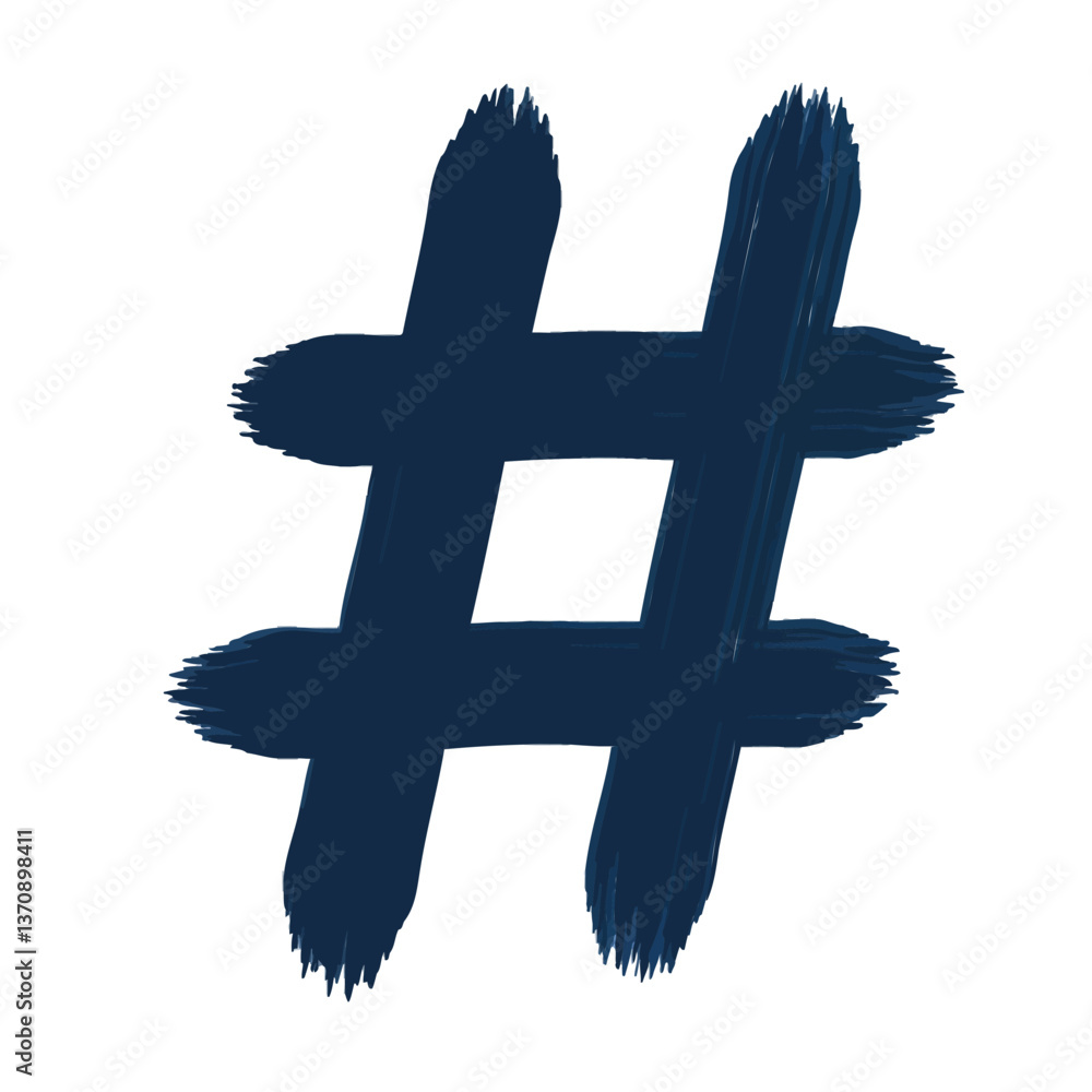 Obraz premium an artistic vector representation of a hashtag symbol (#) using textured brush strokes. The symbol should have two bold horizontal and two vertical lines intersecting to form a grid-like pattern.
