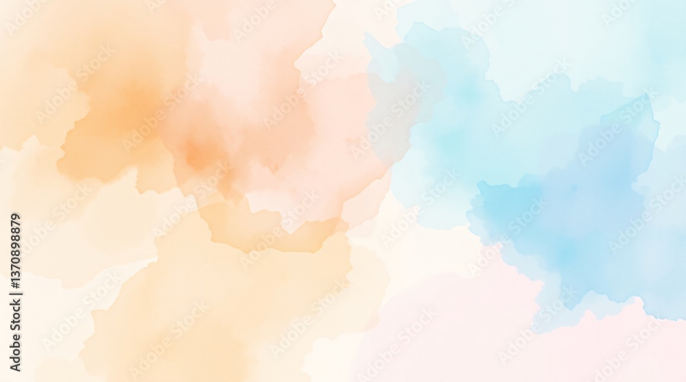 Obraz premium Soft pastel watercolor background with light orange, peach, and blue abstract blending