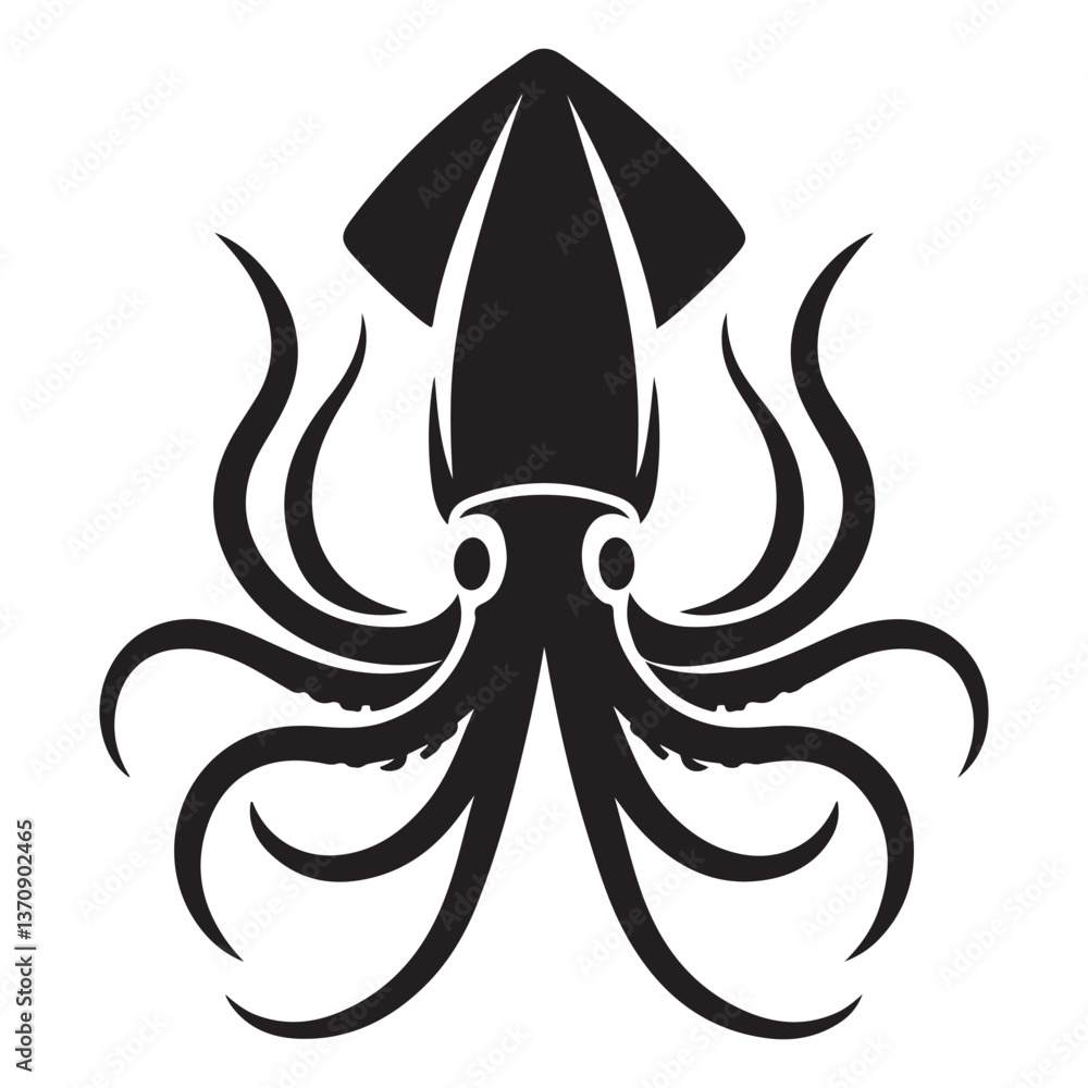 Fototapeta premium Squid Silhouette Vector Illustration with Detailed Tentacles