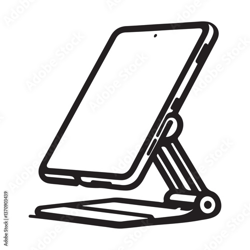 Adjustable tablet stand with phone silhouette vector graphic